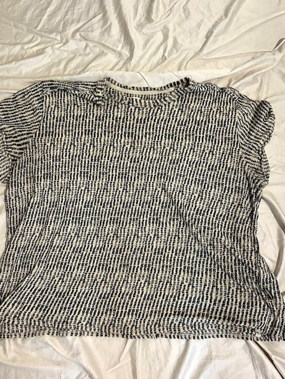 We the Free Free People Geometric Linen Blend Short Sleeve Top in Cream & Black